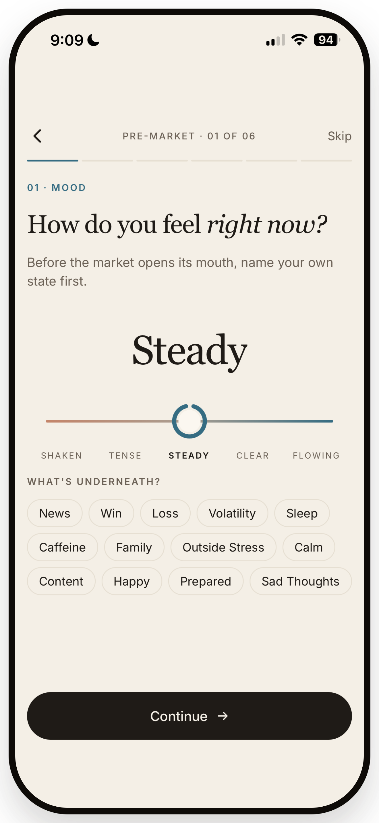 Mood slider — Trader Headspace