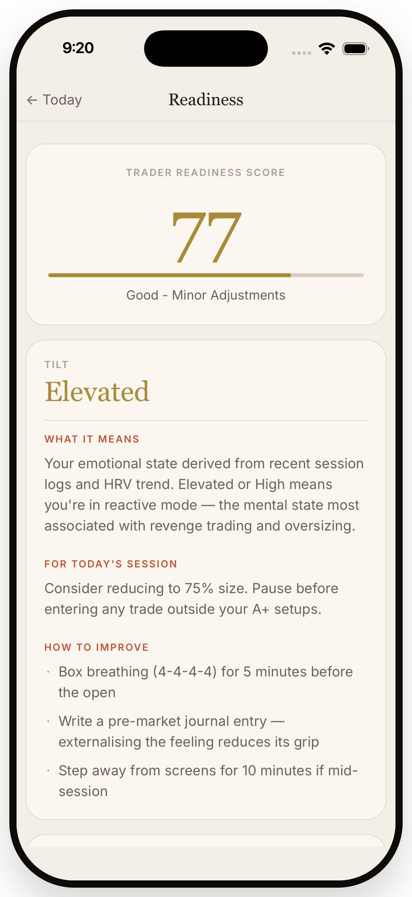 Readiness check — Trader Headspace