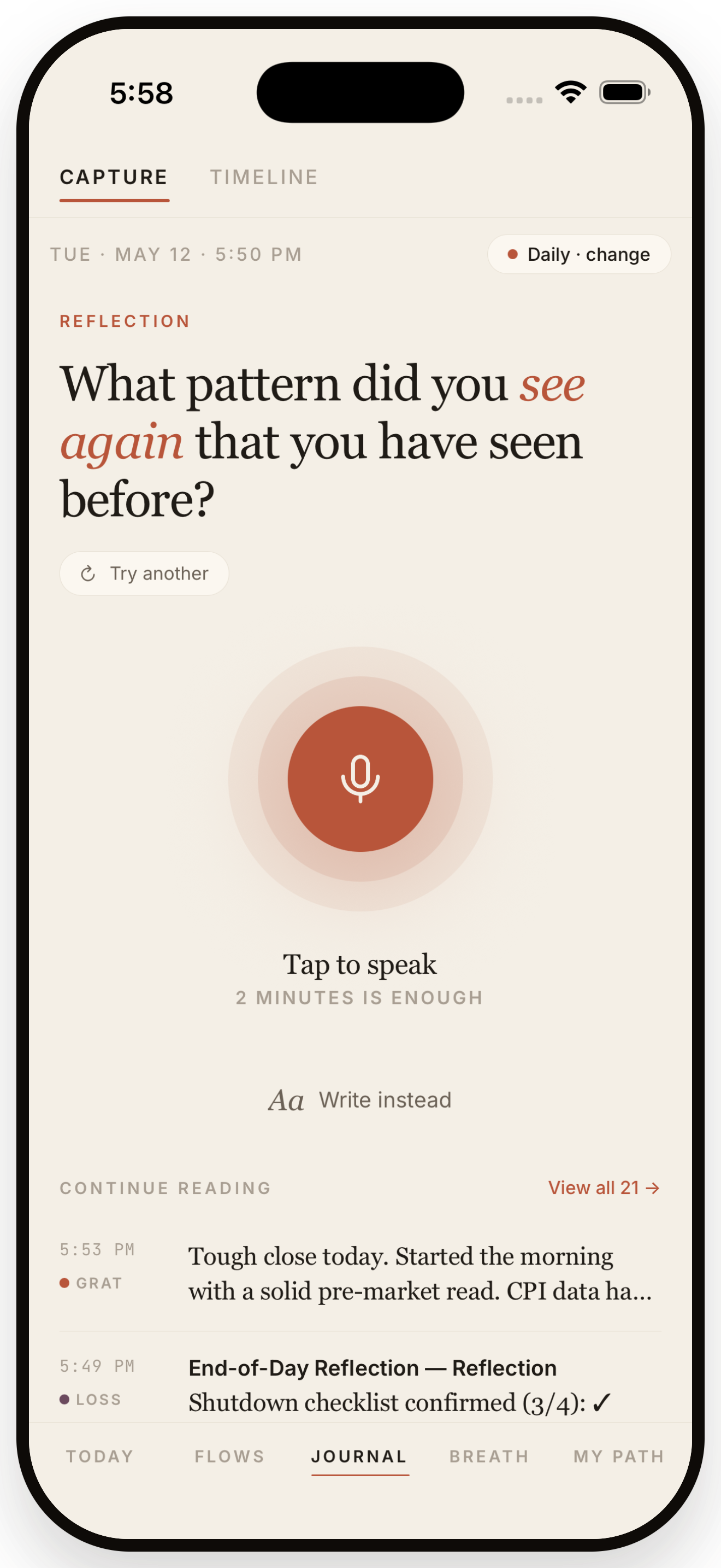 Voice journal — Trader Headspace